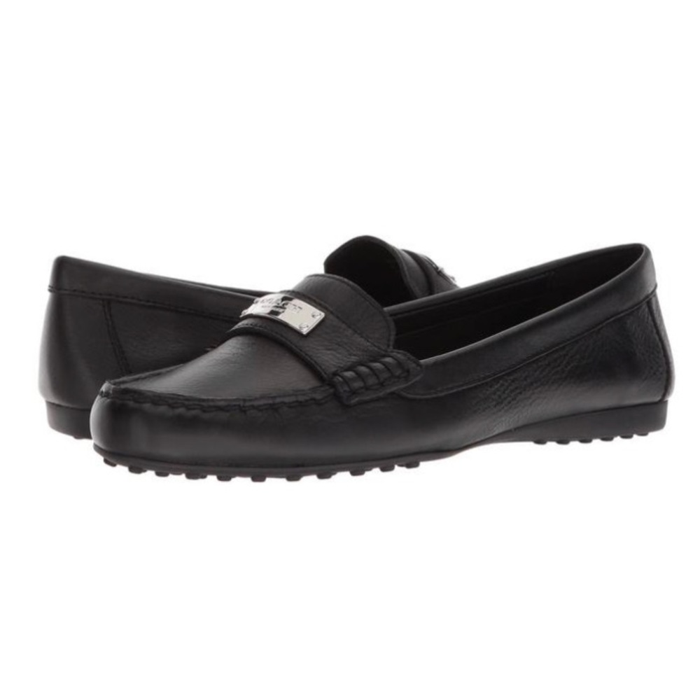 Coach Fredrica Driving Shoe Black Leather Silver Logo Bar